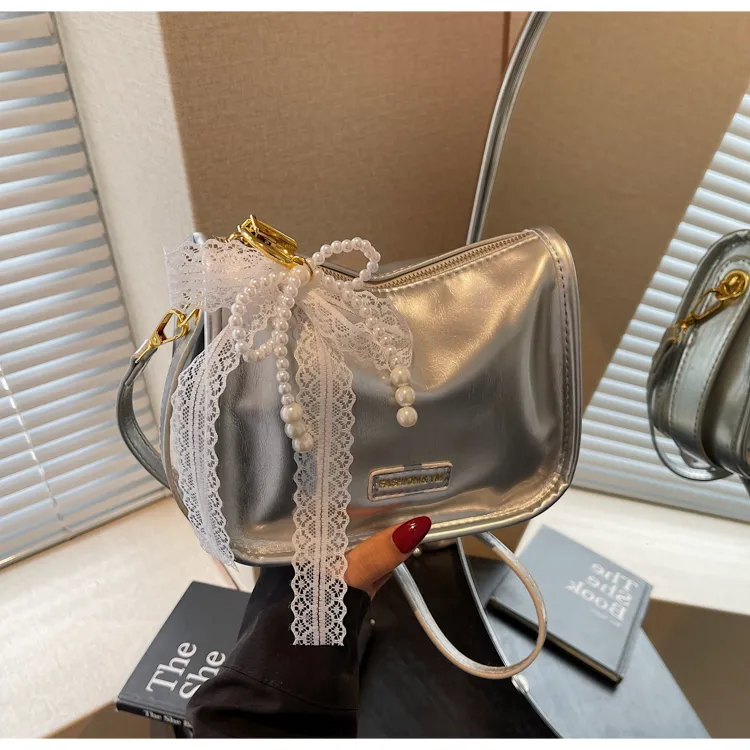 Iman's House PU Shoulder Bag Women's White/Pink/Black/Silver-2