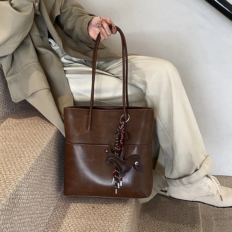 Iman's House PU Tote Bag Shopping Bag Shoulder Bags Women's Ecru/Brown/Coffee/Black-6