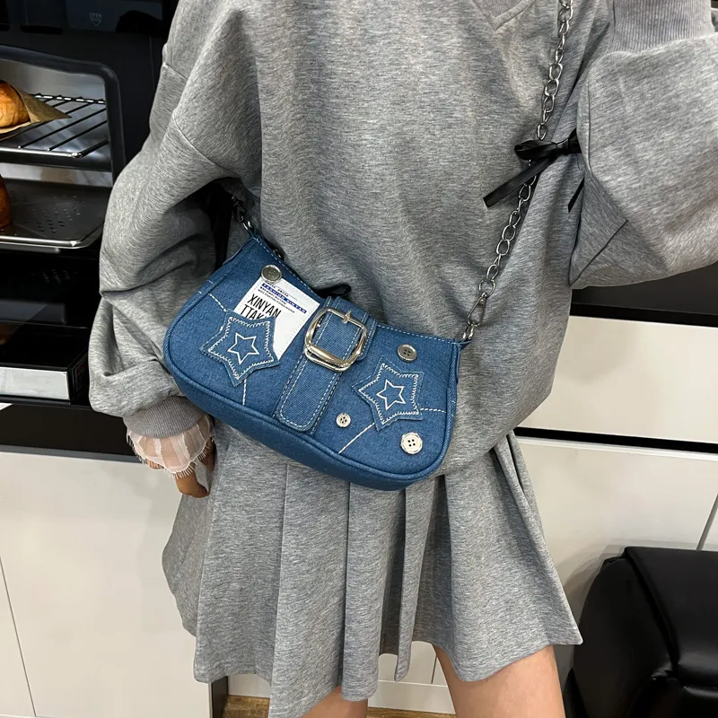Iman's House Denim Shoulder Bag Women's Blue/Black-3
