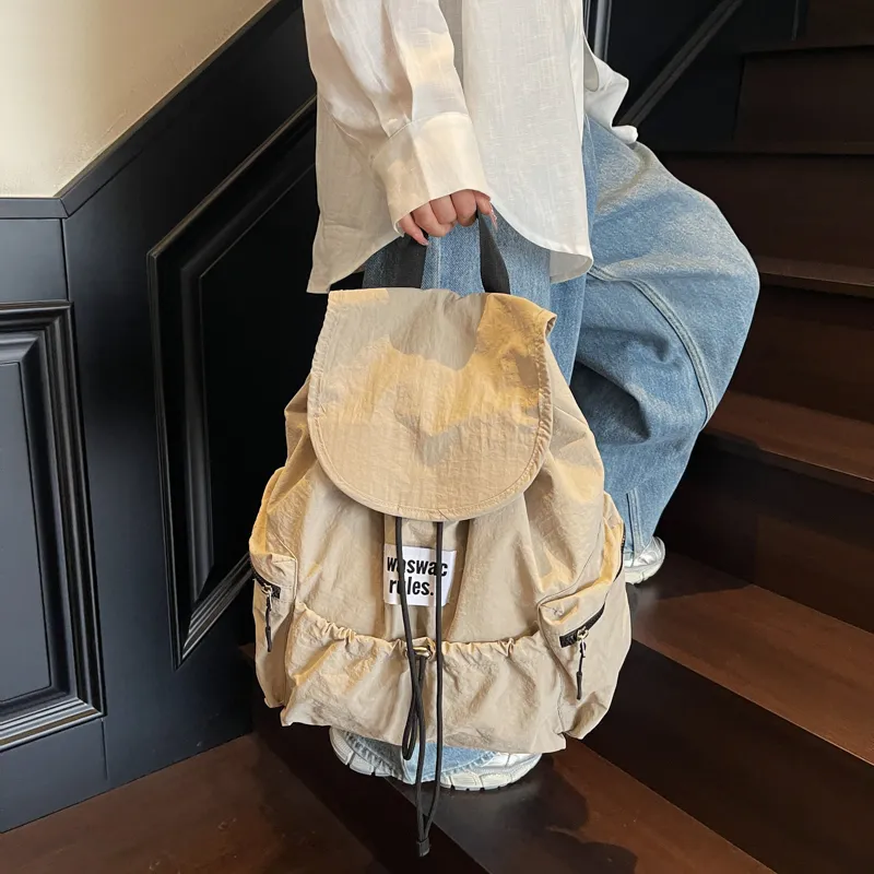Iman's House Fabric Backpack Regular Women's Ecru/Yellow/Khaki/Green/Pink-11