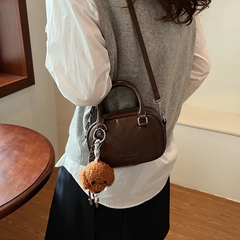 Iman's House PU Bowling Bag Handbag Women's Brown/Coffee/Burgundy/Black-6