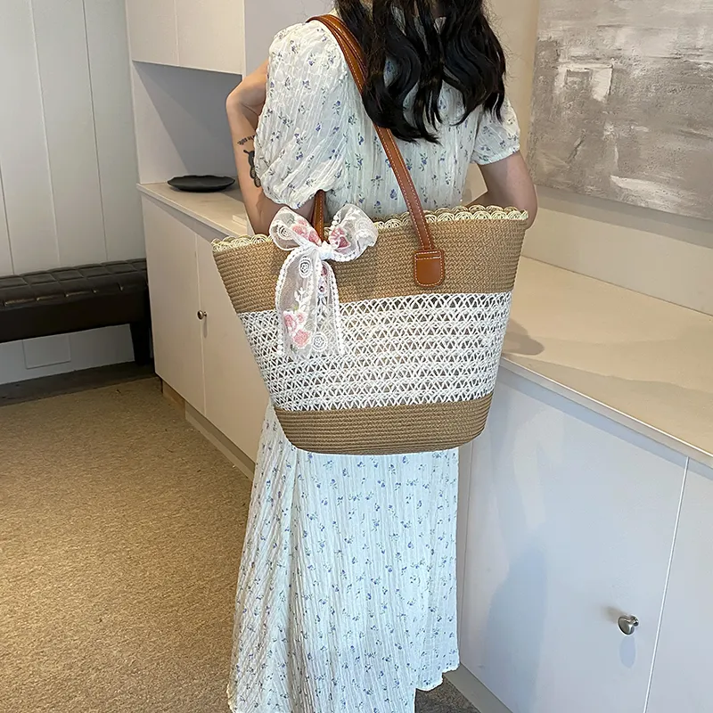 Iman's House Straw Woven Shoulder Bag Women's Wide Stripe Ecru/Lacy Khaki/Cut Out Ecru/Stripes Brown/Wide Stripe Khaki-9