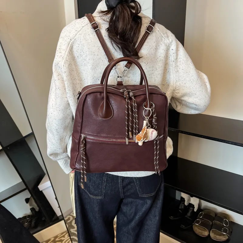 Iman's House PU Backpack Women's Brown/Coffee/Ancora Red/Black-11