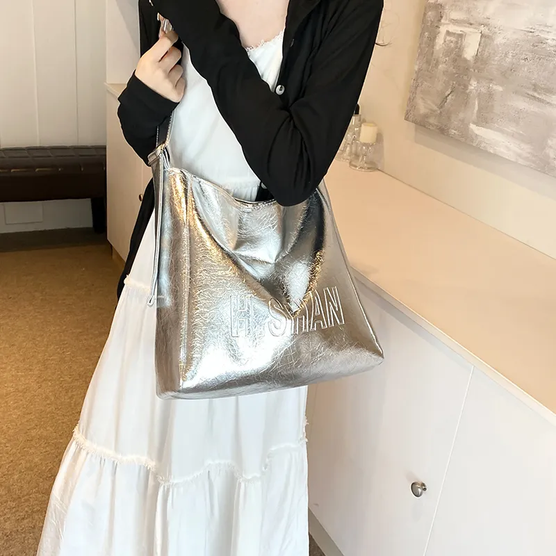 Iman's House PU Tote Shoulder Bag, Crossbody Bag Women's Silver/Gold/Black-1