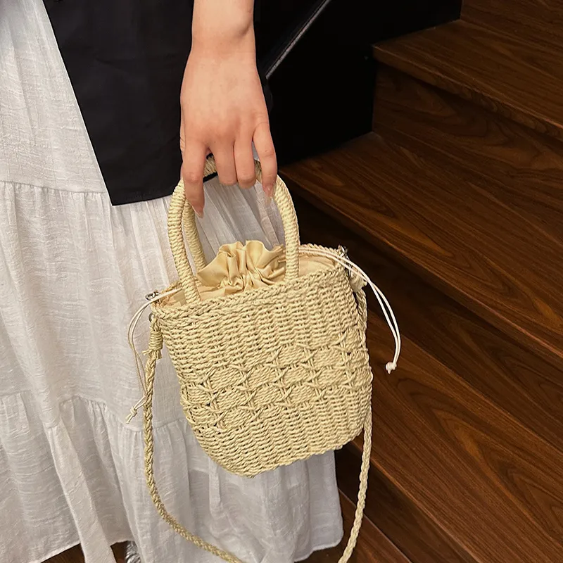Iman's House Straw Woven Handbag Women's Ecru/Khaki-3