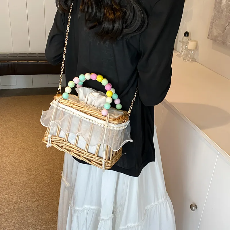 Iman's House Special Material Shoulder Bag Women's Round White/Square White/Square Multicolor-14