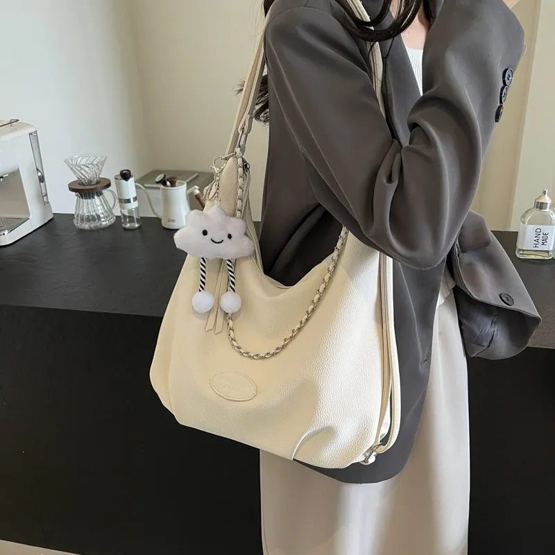 Iman's House PU Portable One Shoulder Backpack Regular Women's White/Blue/Black-3