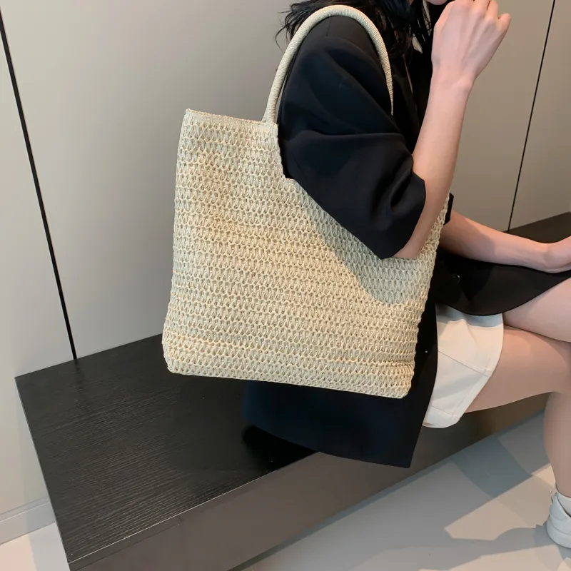 Iman's House Woven Tote Portable Commute Shoulder Bag Women's Ecru/Khaki-1