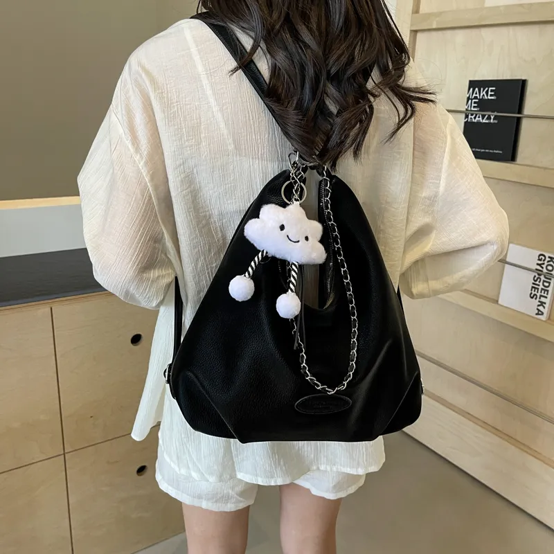 Iman's House PU Portable One Shoulder Backpack Regular Women's White/Blue/Black-16
