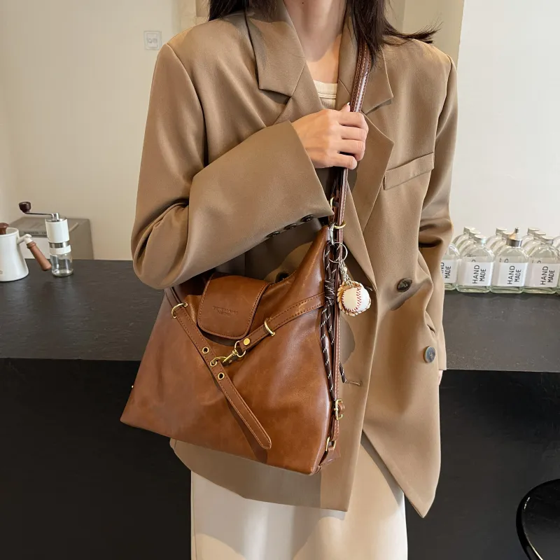 Iman's House PU Double Shoulder Crossbody Bag, Shoulder Bag Women's Light Brown/Dark Brown/Coffee/Black-1