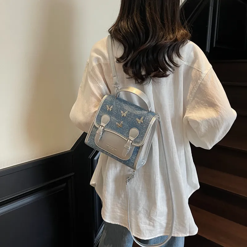 Iman's House Fabric Backpack Women's Sky Blue/Denim Blue/Black-6