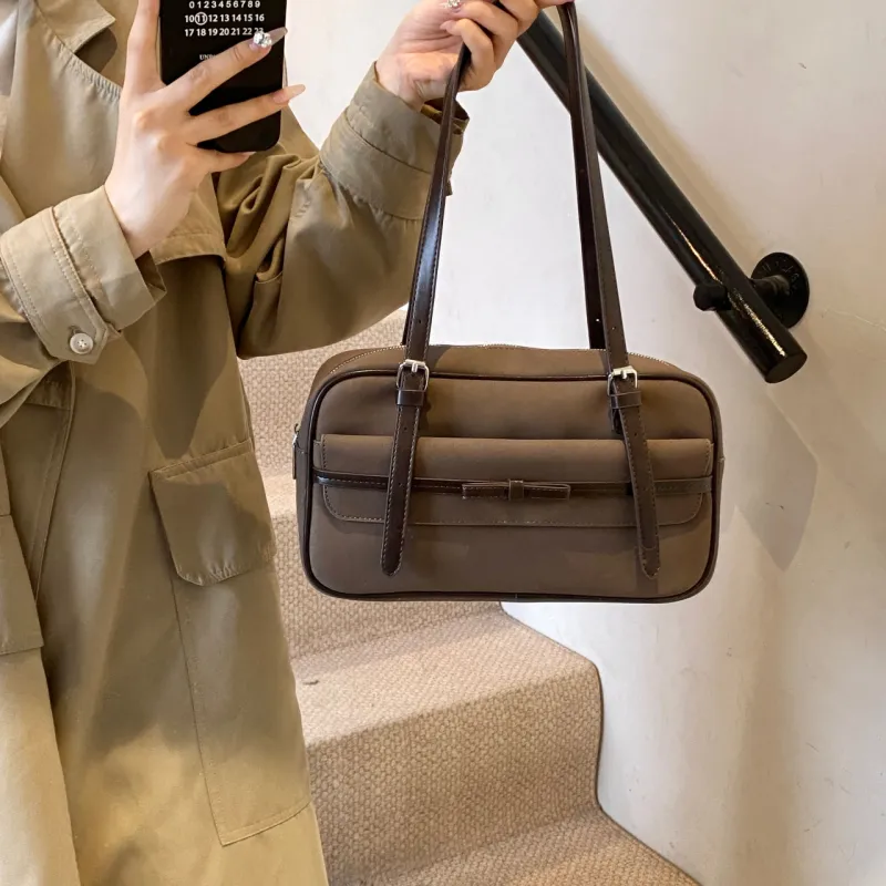 Iman's House PU & Matte Bowling Bag Shoulder Bag Women's Brown/Coffee/Gray/Black-13