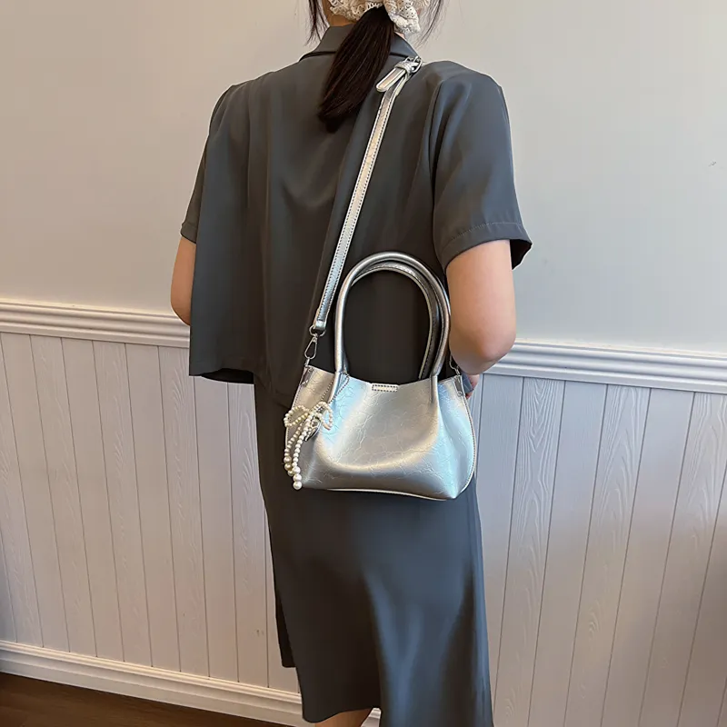Iman's House PU Shoulder Bag Women's Silver/Ecru/Coffee/Black-3