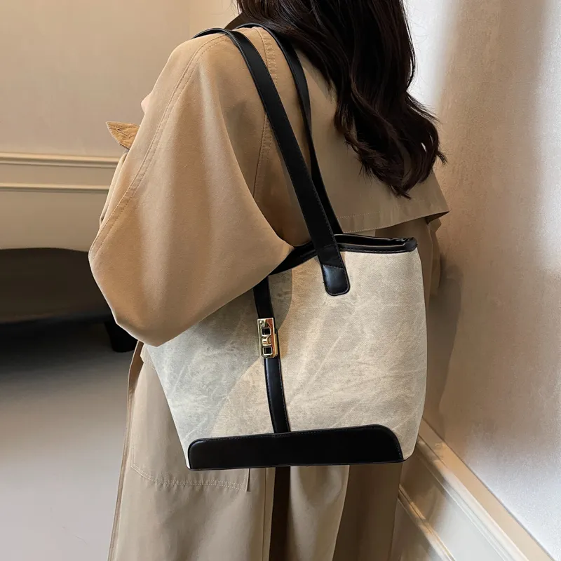 Iman's House PU Tote Bag Shoulder Bag Regular Women's Ecru/Dark Tea/Blue/Coffee-1