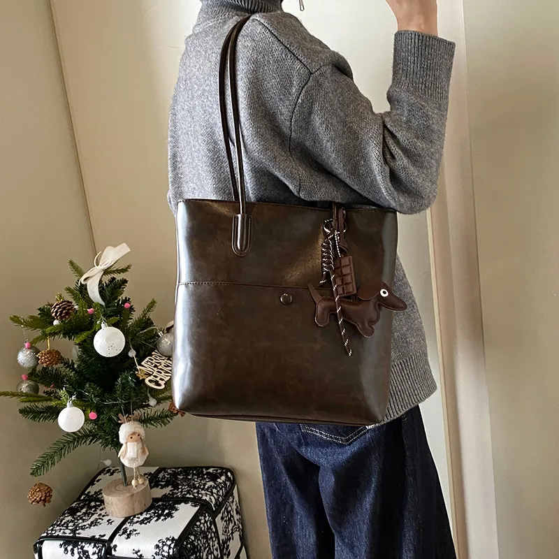Iman's House PU Tote Bag Shopping Bag Shoulder Bags Women's Ecru/Brown/Coffee/Black-9