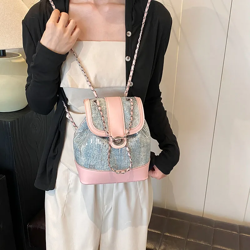 Iman's House PU Backpack Pink/Pearl White-1