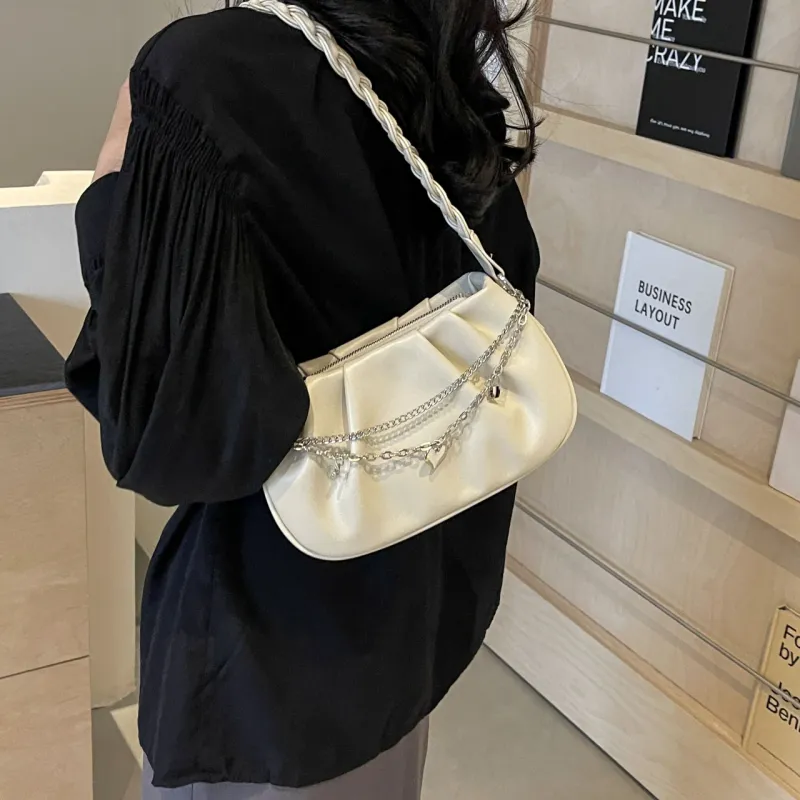 Iman's House PU Shoulder Bag Women's Ecru/Light Khaki/Black-5