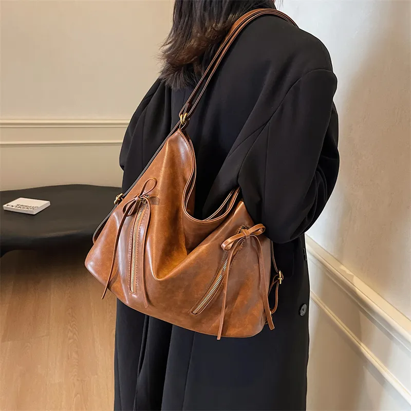 Iman's House PU Tote Bag, Shopping Bag, Crossbody Bag, Double Shoulder Bag, Shoulder Bag Women's Brown/Coffee/Black-4
