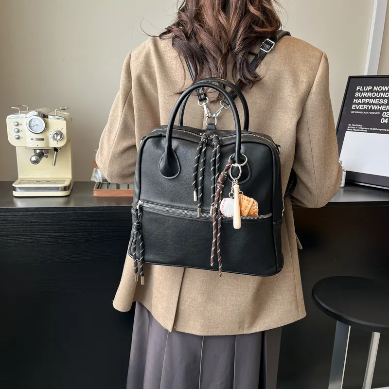 Iman's House PU Backpack Women's Brown/Coffee/Ancora Red/Black-16