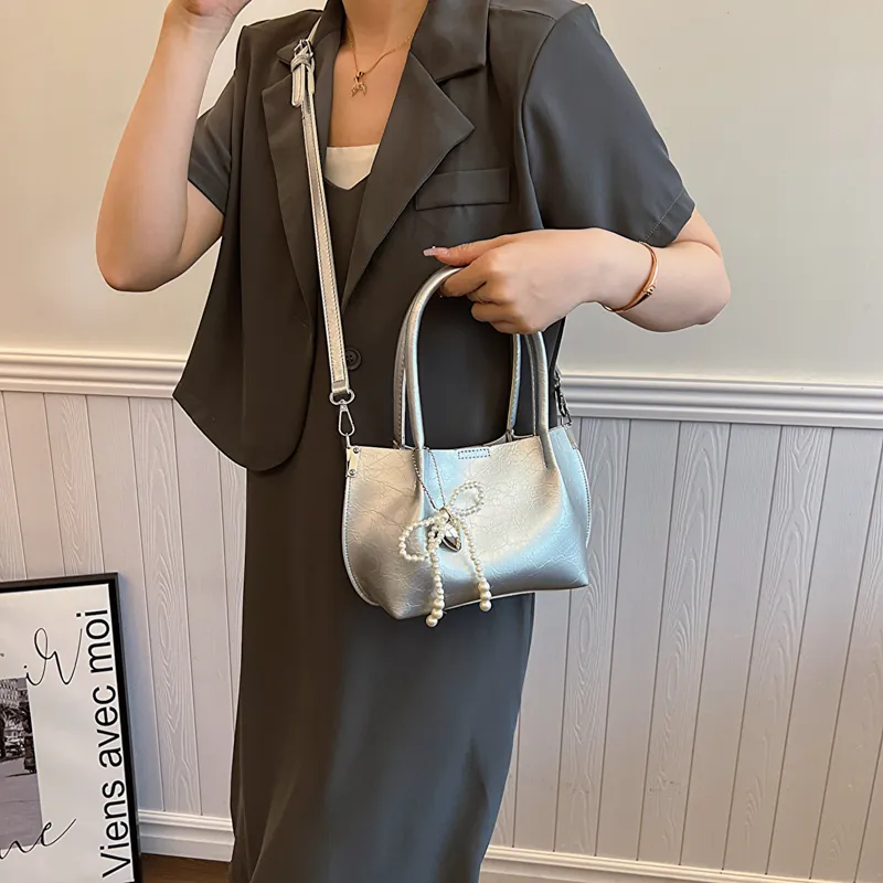 Iman's House PU Shoulder Bag Women's Silver/Ecru/Coffee/Black-4