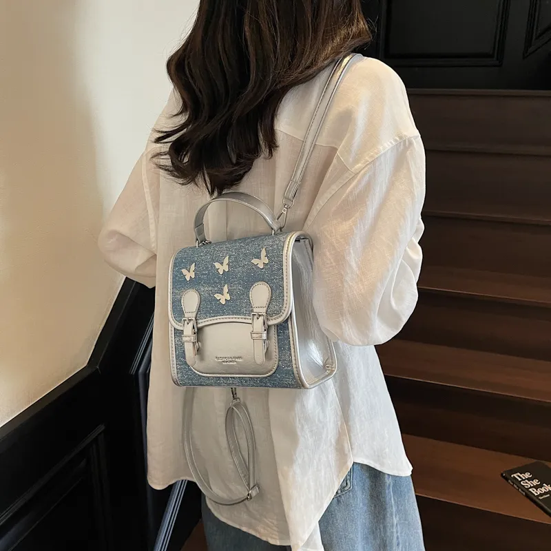 Iman's House Fabric Backpack Women's Sky Blue/Denim Blue/Black-7
