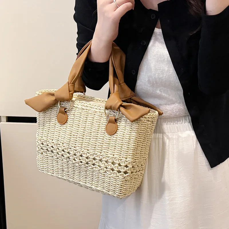 Iman's House Straw Woven Handbag Regular Women's Ecru/Khaki-2