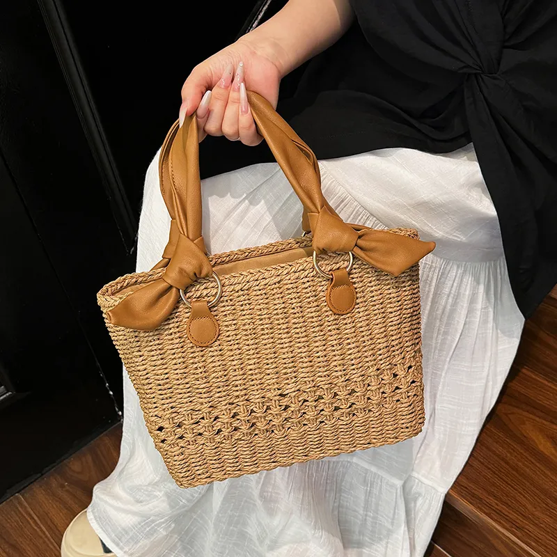 Iman's House Straw Woven Handbag Regular Women's Ecru/Khaki-7