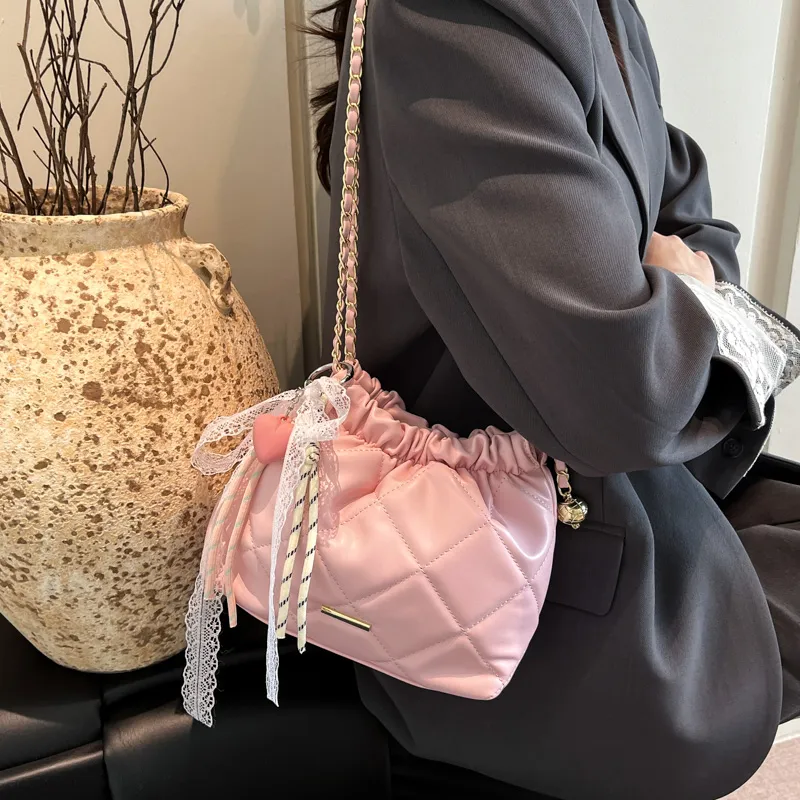 Iman's House PU Shoulder Bag Women's Pink/Black/White/Silver-3