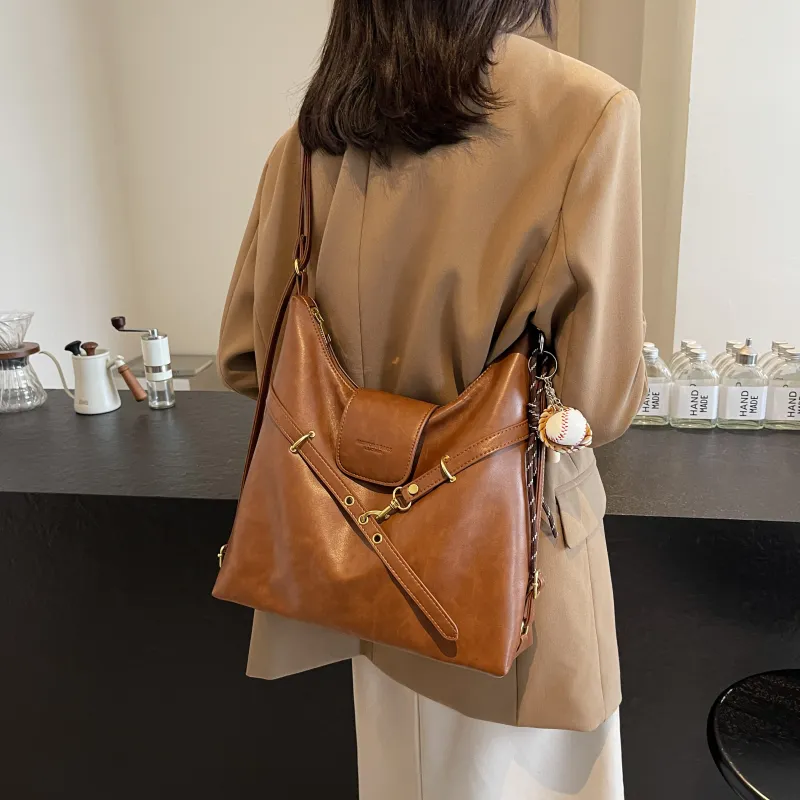 Iman's House PU Double Shoulder Crossbody Bag, Shoulder Bag Women's Light Brown/Dark Brown/Coffee/Black-2