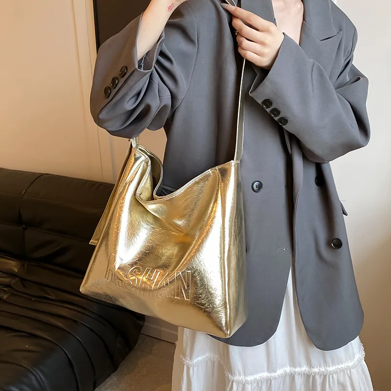 Iman's House PU Tote Shoulder Bag, Crossbody Bag Women's Silver/Gold/Black-8
