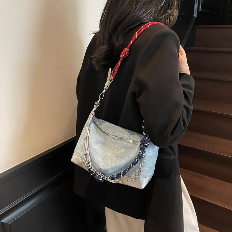Iman's House Fabric Crossbody Bag, Shoulder Bag Women's Sky Blue/Denim Blue/Black/Royal Blue-1