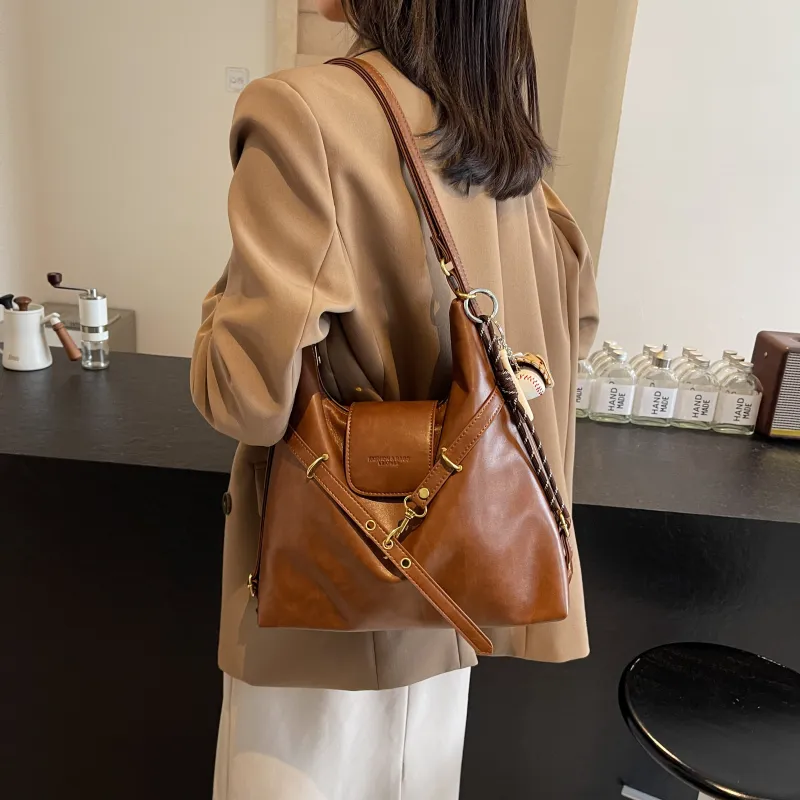 Iman's House PU Double Shoulder Crossbody Bag, Shoulder Bag Women's Light Brown/Dark Brown/Coffee/Black-3