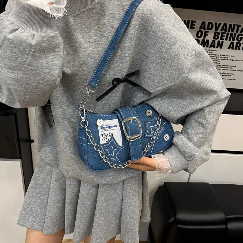 Iman's House Denim Shoulder Bag Women's Blue/Black-1