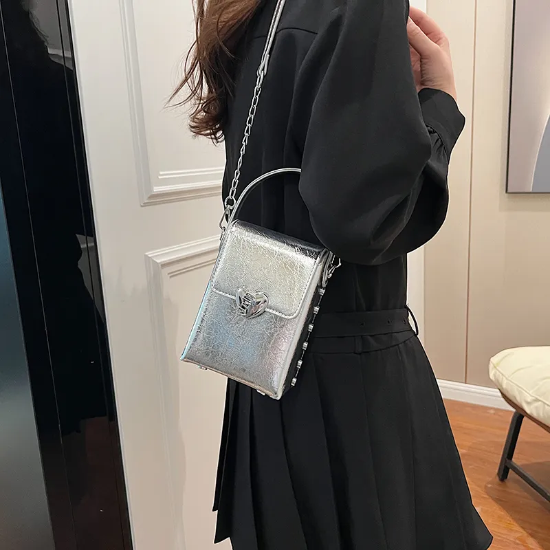 Iman's House PU Handbag, Shoulder Bag Women's Silver/Pearl Silver/Black-2