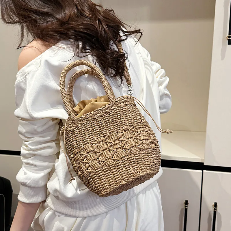 Iman's House Straw Woven Handbag Women's Ecru/Khaki-6