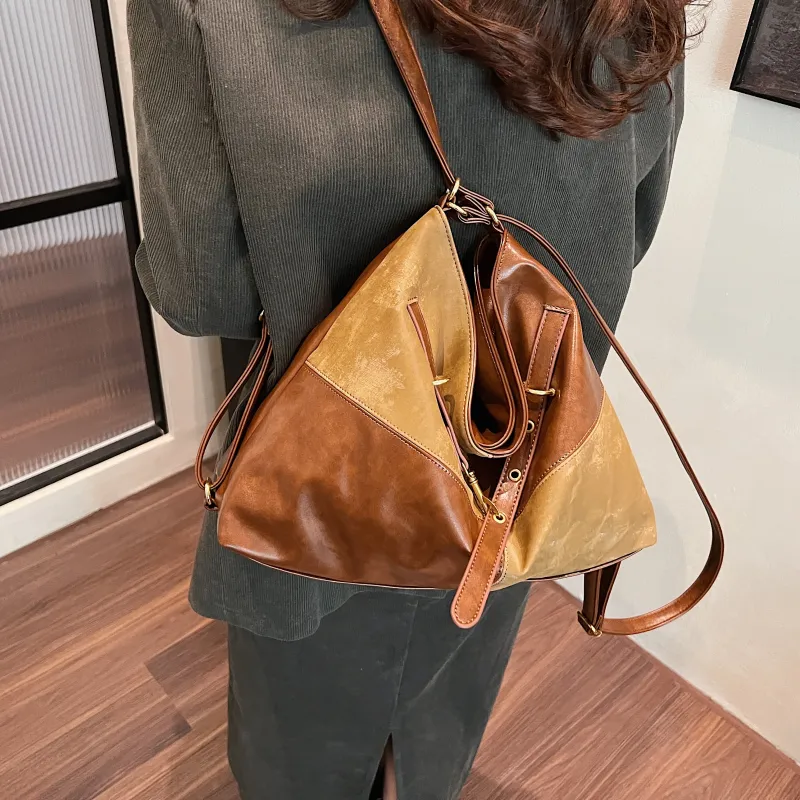 Iman's House PU Tote Bag, Shopping Bag, Backpack, Crossbody Bag, Shoulder Bag Women's Brown/Coffee/Black-4