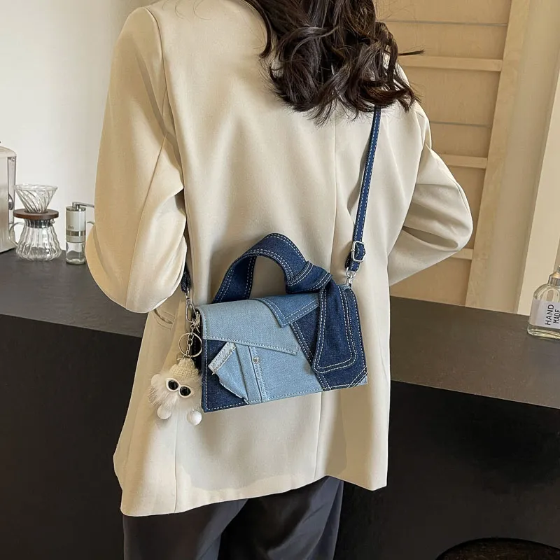 Iman's House Denim Shoulder Bag Women's Denim White/Denim Blue/Black-6