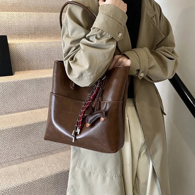 Iman's House PU Tote Bag Shopping Bag Shoulder Bags Women's Ecru/Brown/Coffee/Black-4