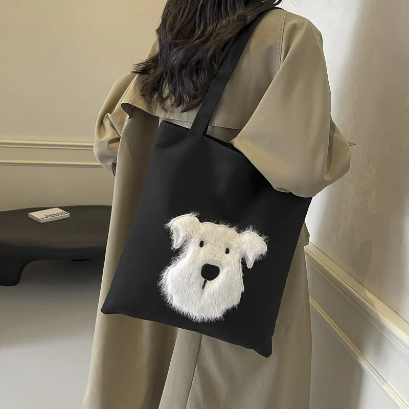 Iman's House Canvas Tote Bag Shoulder Bag Women's Ecru/Gray/Black-13