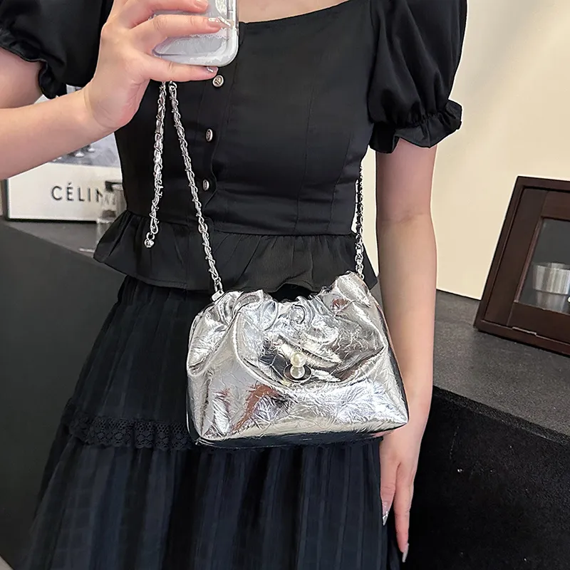 Iman's House PU Shoulder Bag Regular Women's Ecru/Silver/Black-9