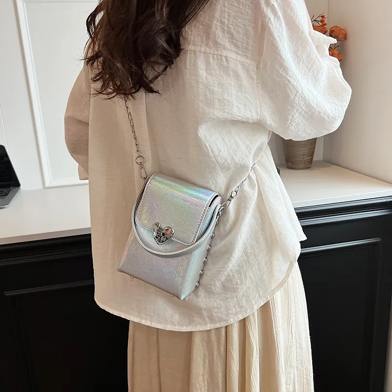 Iman's House PU Handbag, Shoulder Bag Women's Silver/Pearl Silver/Black-8