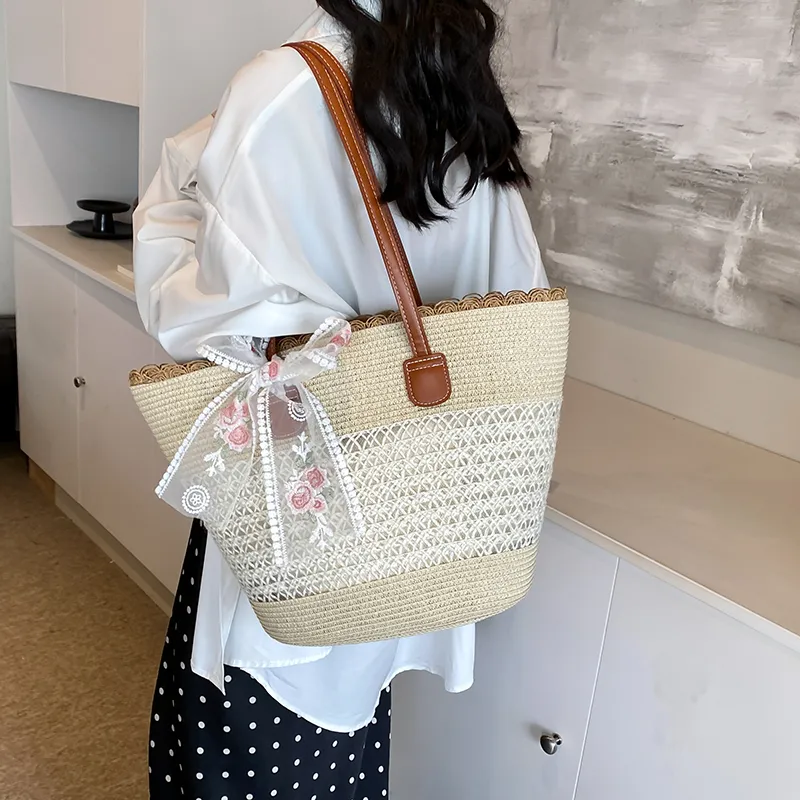 Iman's House Straw Woven Shoulder Bag Women's Wide Stripe Ecru/Lacy Khaki/Cut Out Ecru/Stripes Brown/Wide Stripe Khaki-14