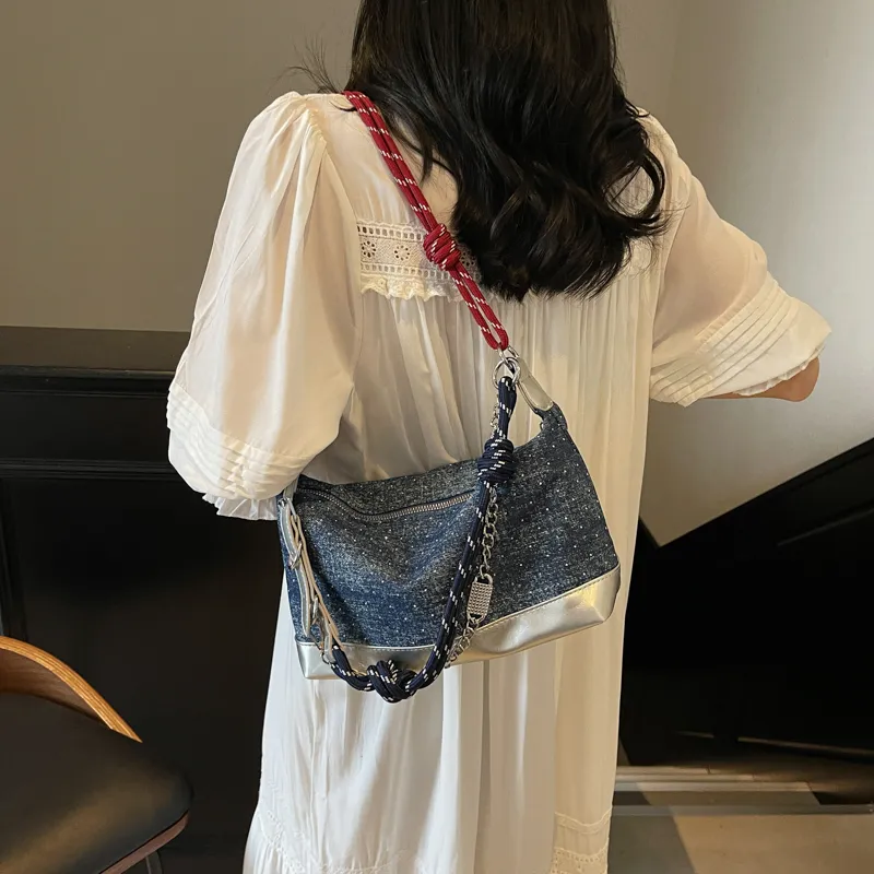 Iman's House Fabric Crossbody Bag, Shoulder Bag Women's Sky Blue/Denim Blue/Black/Royal Blue-12