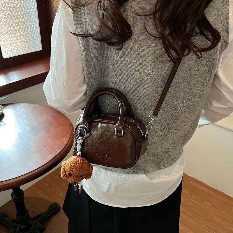 Iman's House PU Bowling Bag Handbag Women's Brown/Coffee/Burgundy/Black-7