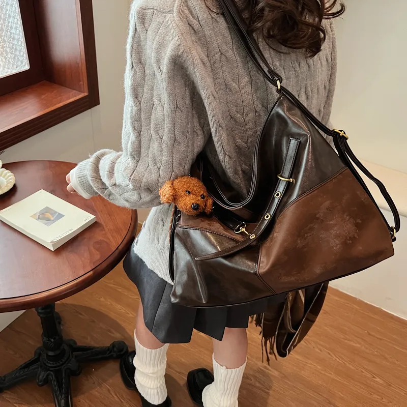 Iman's House PU Tote Bag, Shopping Bag, Backpack, Crossbody Bag, Shoulder Bag Women's Brown/Coffee/Black-6