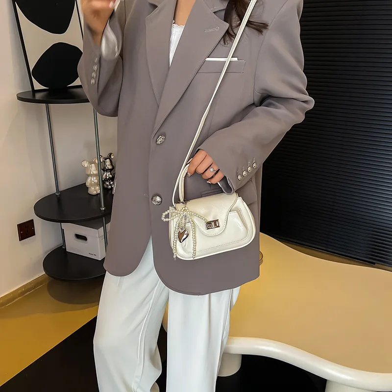 Iman's House Pu Shoulder Bag Crossbody Bag Small Size Silver/Cherry Red/Ecru/Black-11