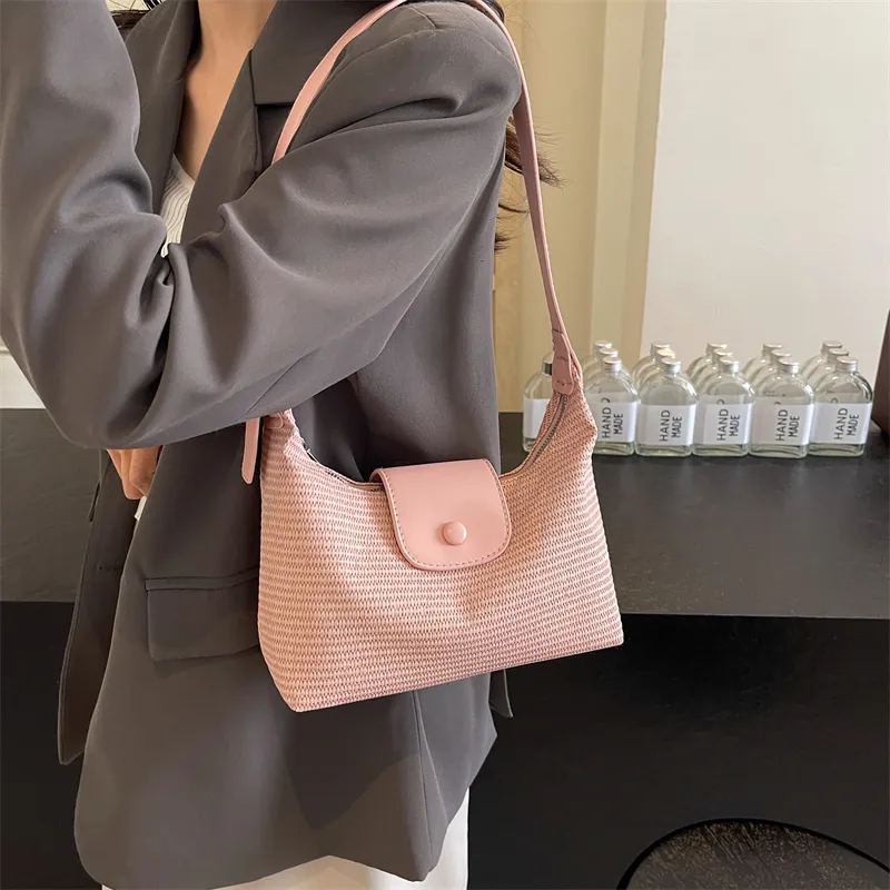 Iman's House Woven Shoulder Bag Women's Brown/Black/Pink-10
