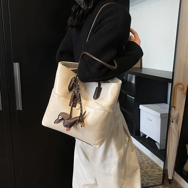 Iman's House PU Tote Bag Shopping Bag Shoulder Bags Women's Ecru/Brown/Coffee/Black-1