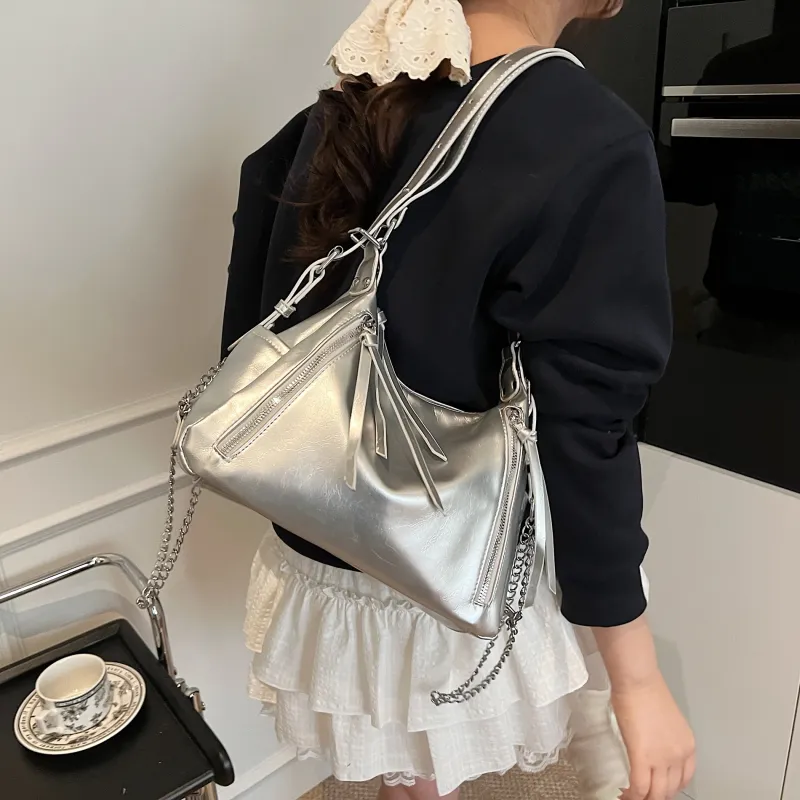 Iman's House PU Shoulder Bag Women's Black/White/Silver/Blue-12