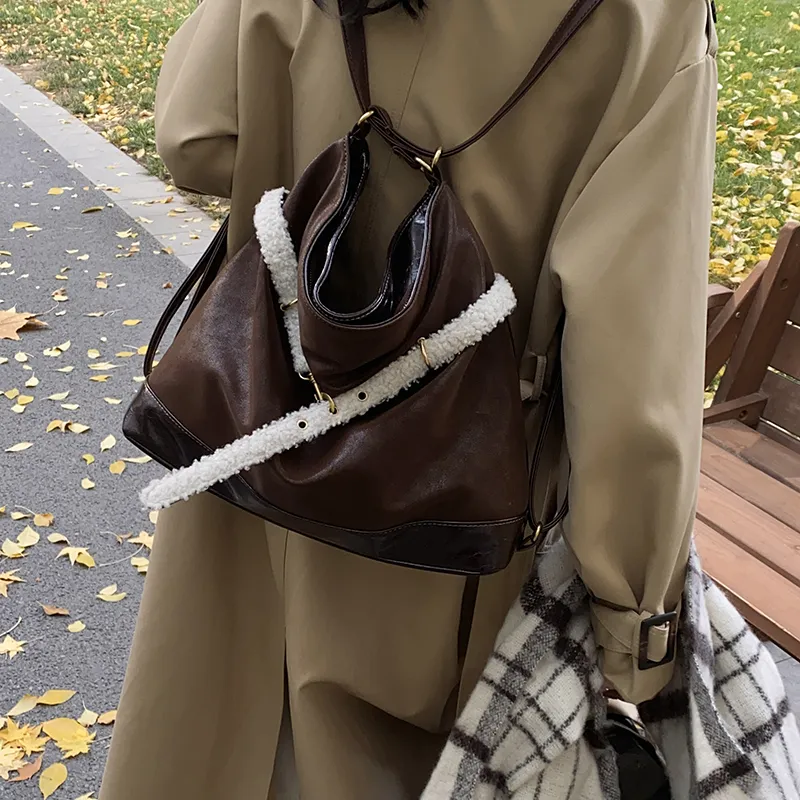 Iman's House PU Backpack On The Shoulder Women's Brown/Coffee-9